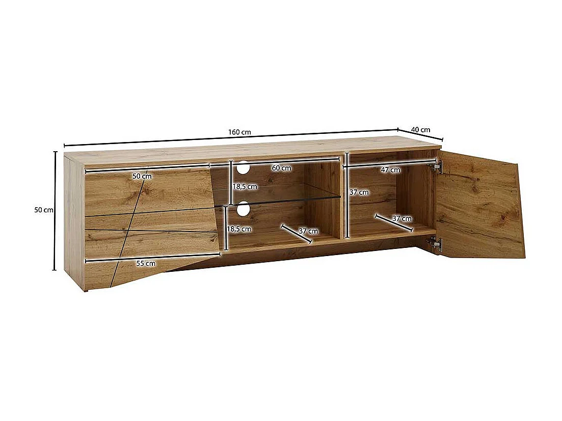 Modernes TV Lowboard in Eichefarben 160 cm breit