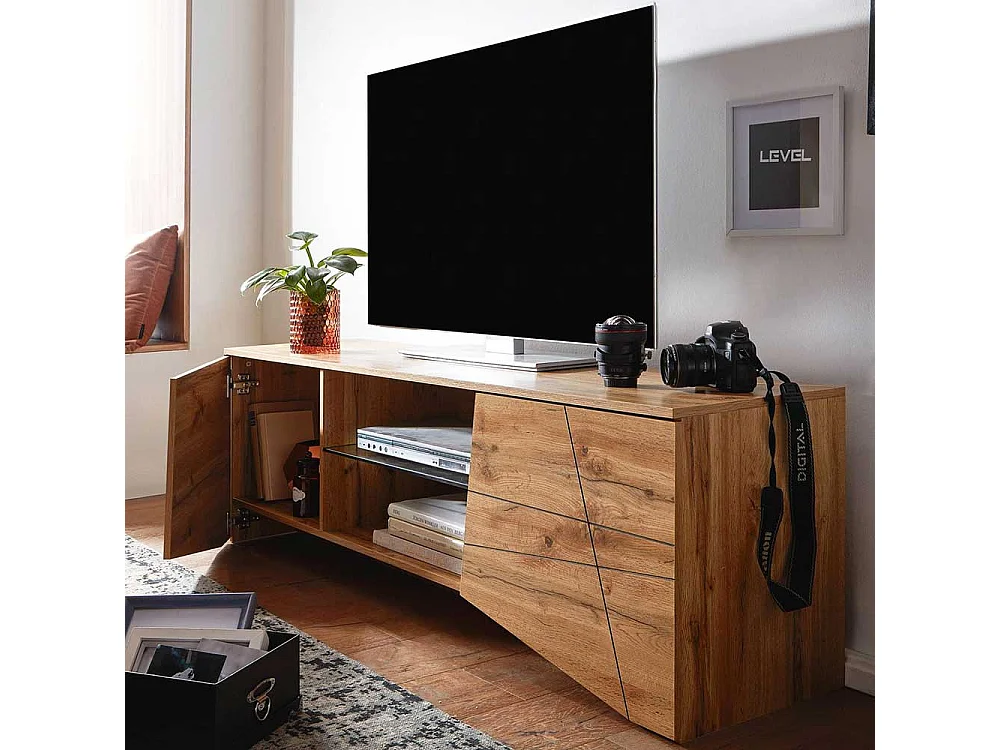 Modernes TV Lowboard in Eichefarben 160 cm breit