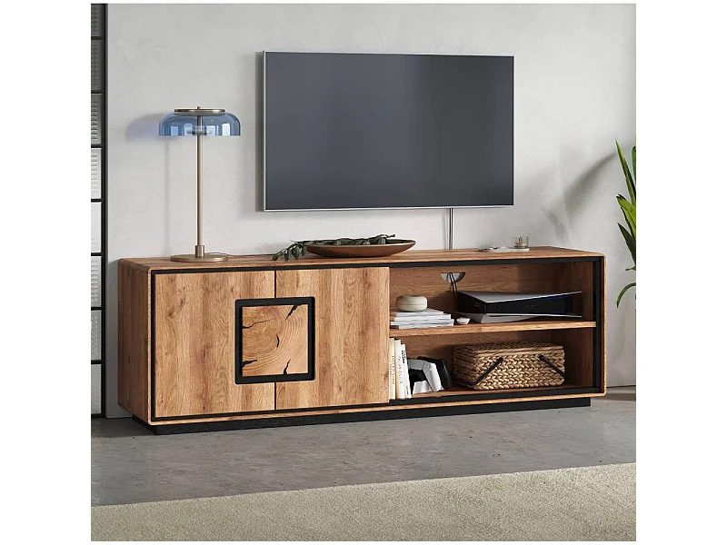 TV Board TV Schrank mit Hirnholz Applikation aus Wildeiche Massivholz