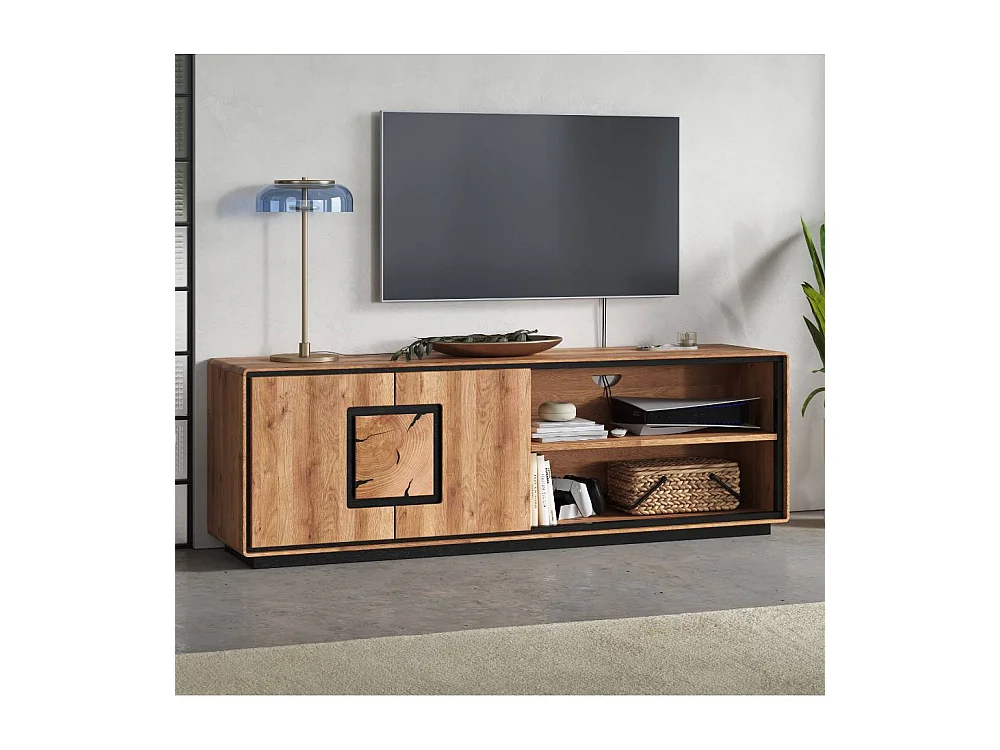 TV Board TV Schrank mit Hirnholz Applikation aus Wildeiche Massivholz