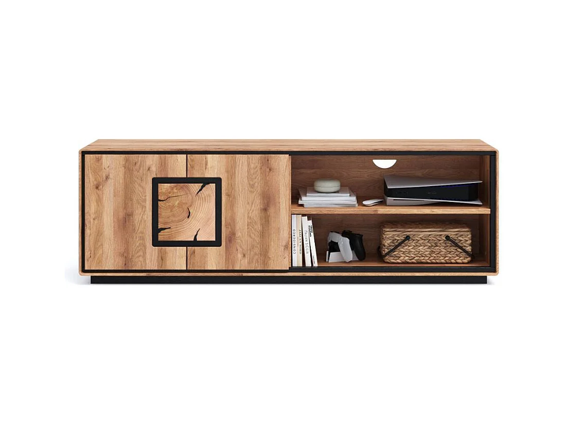 TV Board TV Schrank mit Hirnholz Applikation aus Wildeiche Massivholz