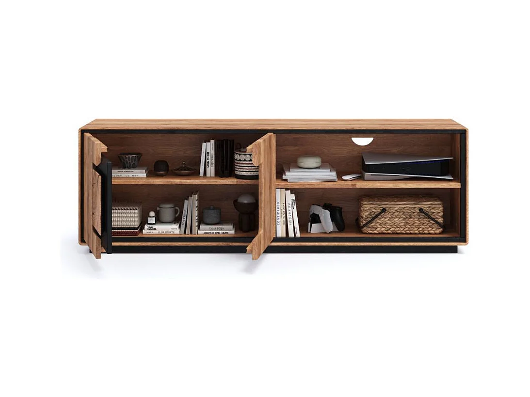 TV Board TV Schrank mit Hirnholz Applikation aus Wildeiche Massivholz