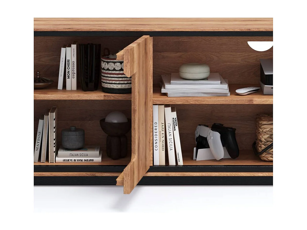 TV Board TV Schrank mit Hirnholz Applikation aus Wildeiche Massivholz