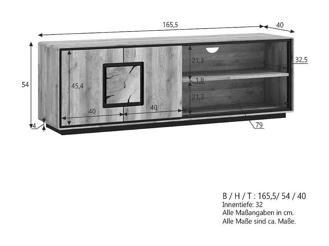 TV Board TV Schrank mit Hirnholz Applikation aus Wildeiche Massivholz