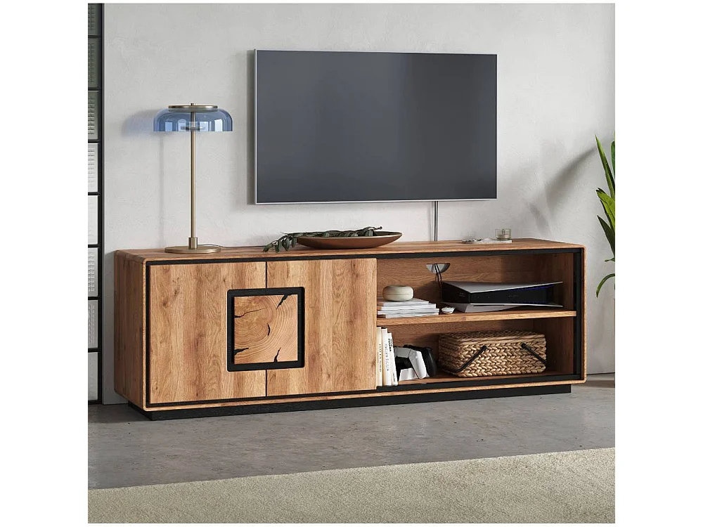 TV Board TV Schrank mit Hirnholz Applikation aus Wildeiche Massivholz