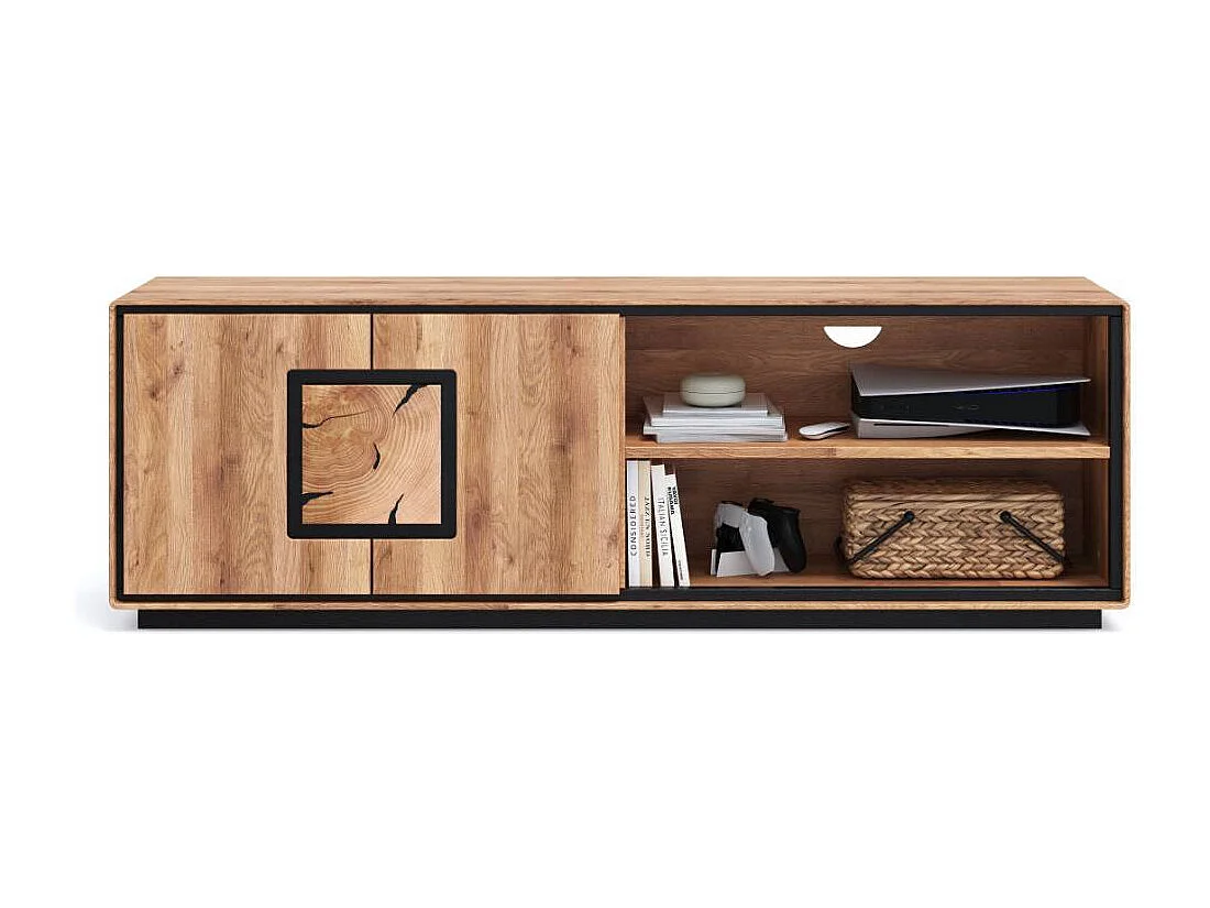 TV Board TV Schrank mit Hirnholz Applikation aus Wildeiche Massivholz