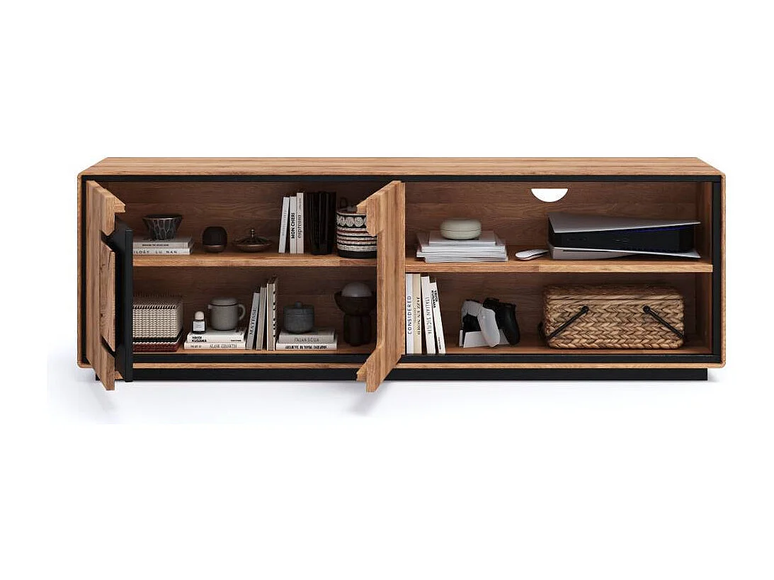 TV Board TV Schrank mit Hirnholz Applikation aus Wildeiche Massivholz