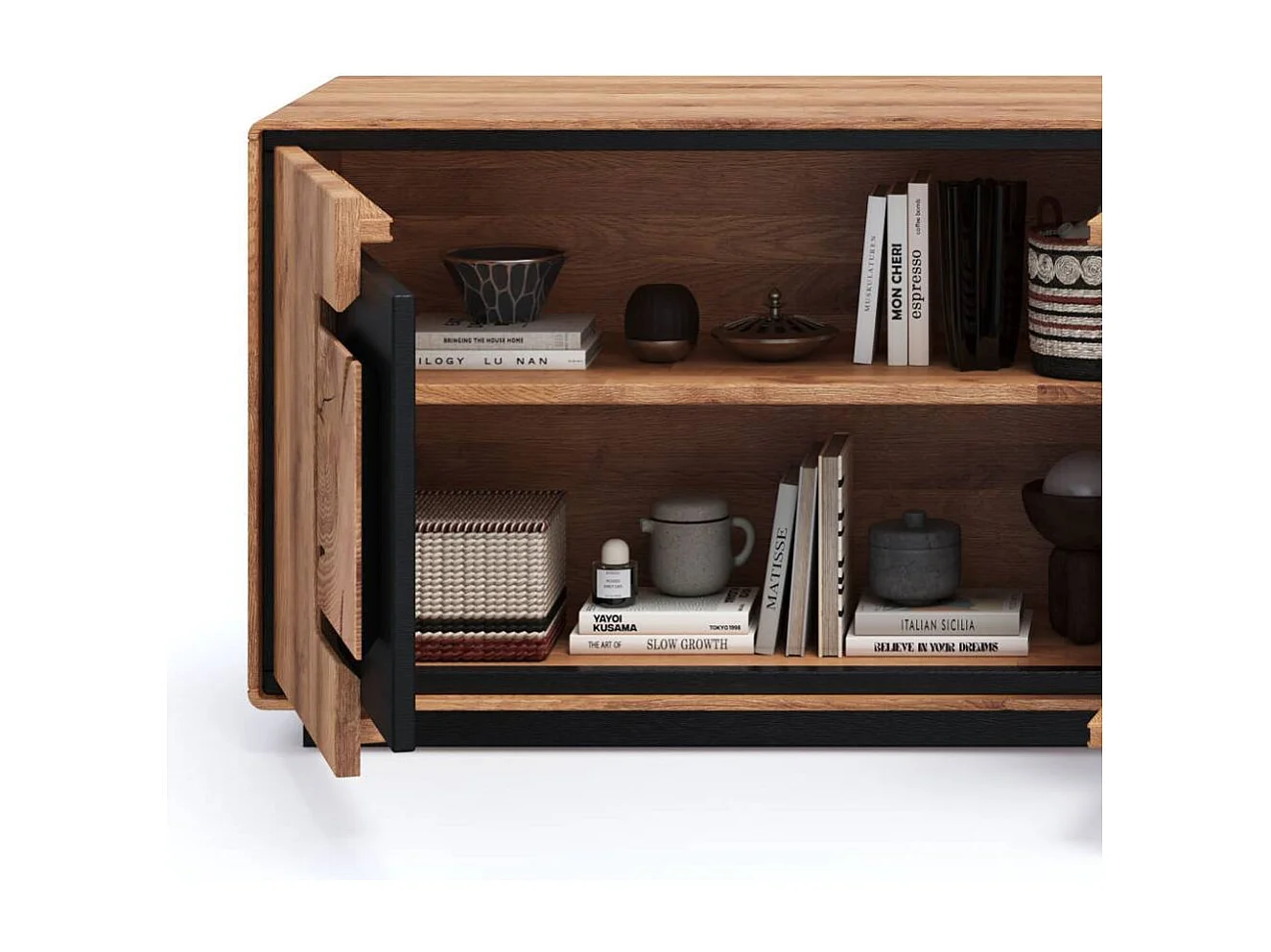 TV Board TV Schrank mit Hirnholz Applikation aus Wildeiche Massivholz