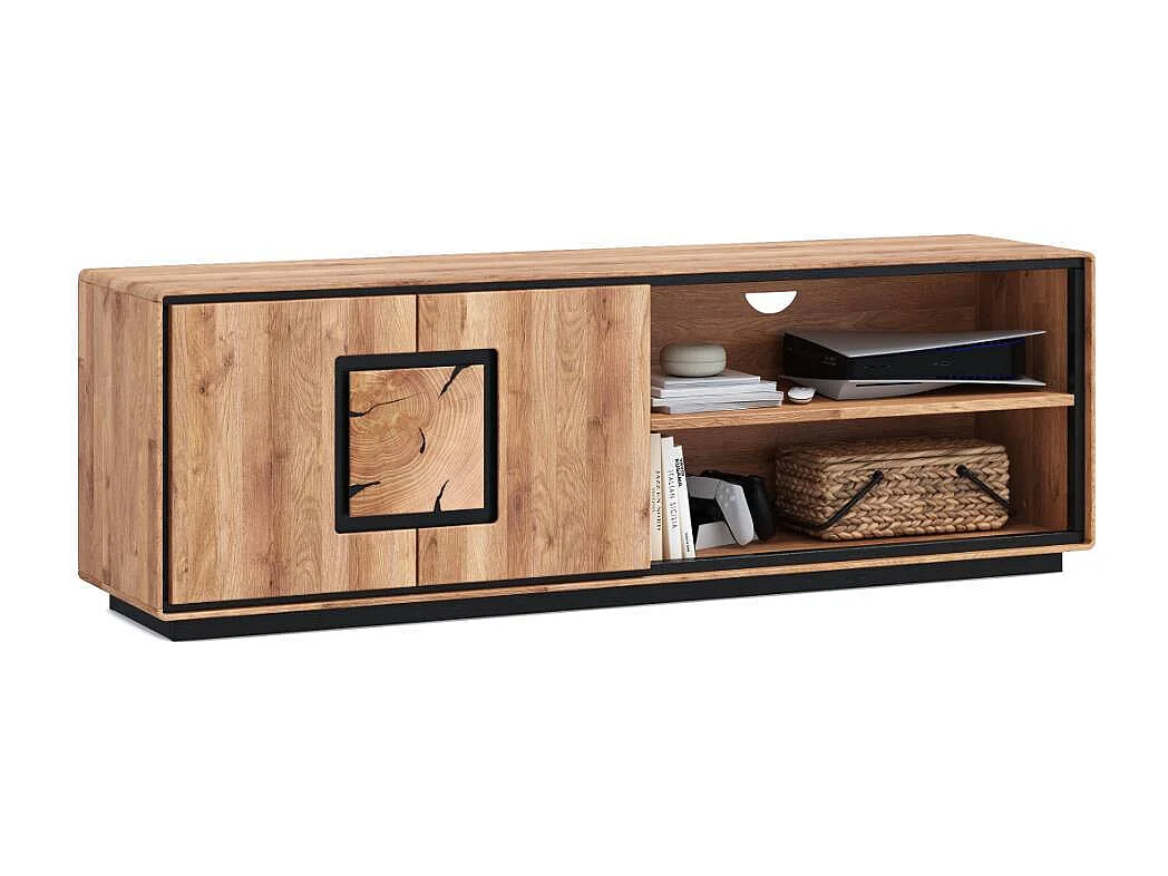 TV Board TV Schrank mit Hirnholz Applikation aus Wildeiche Massivholz
