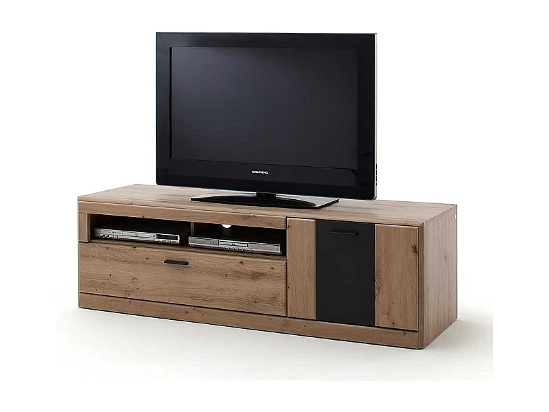 Fernseher Schrank in Eiche Optik und Dunkelgrau einer Schublade