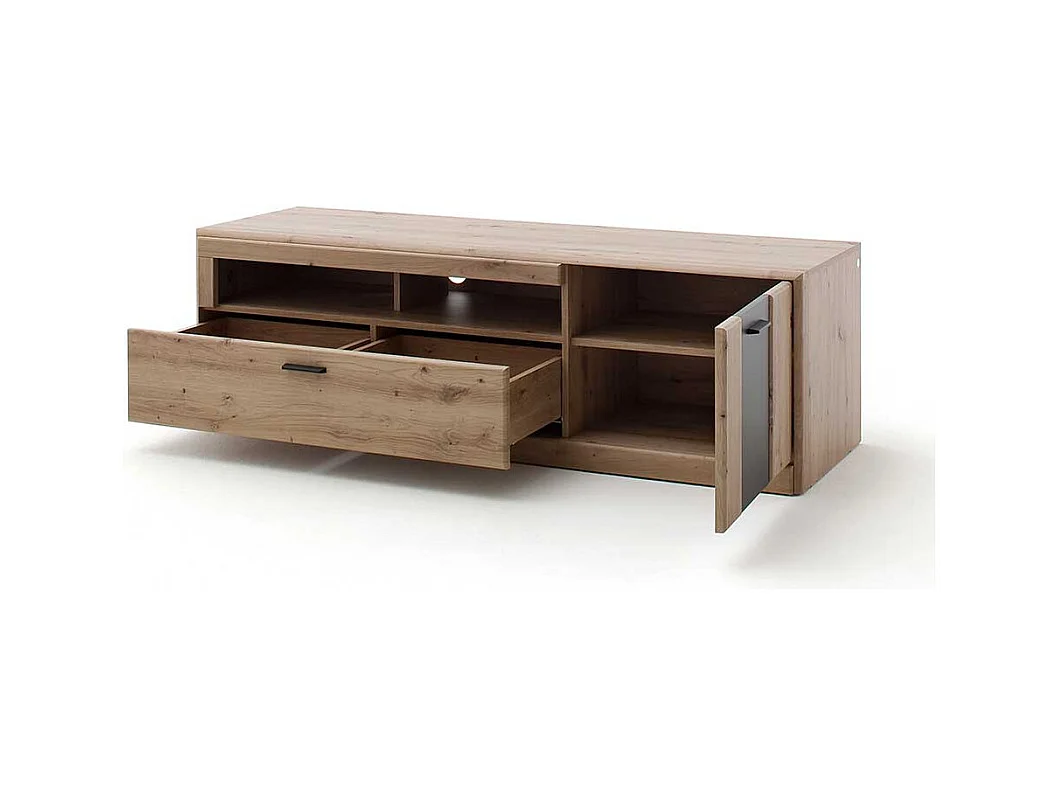 Fernseher Schrank in Eiche Optik und Dunkelgrau einer Schublade