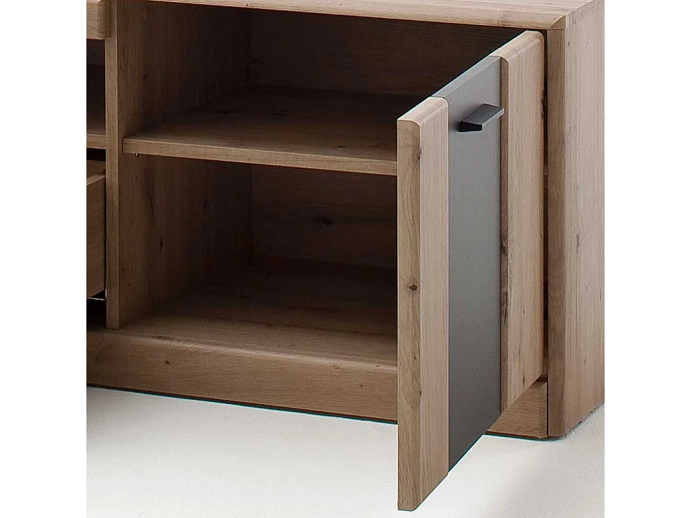 Fernseher Schrank in Eiche Optik und Dunkelgrau einer Schublade