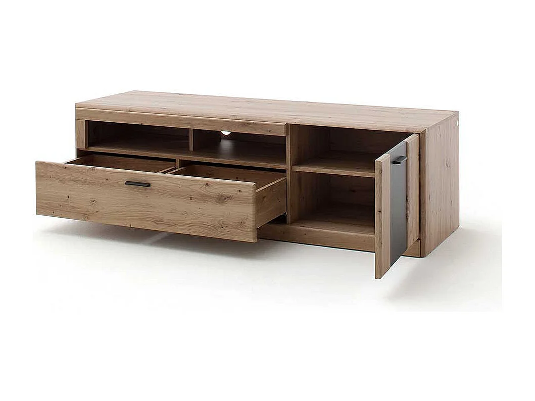 Fernseher Schrank in Eiche Optik und Dunkelgrau einer Schublade