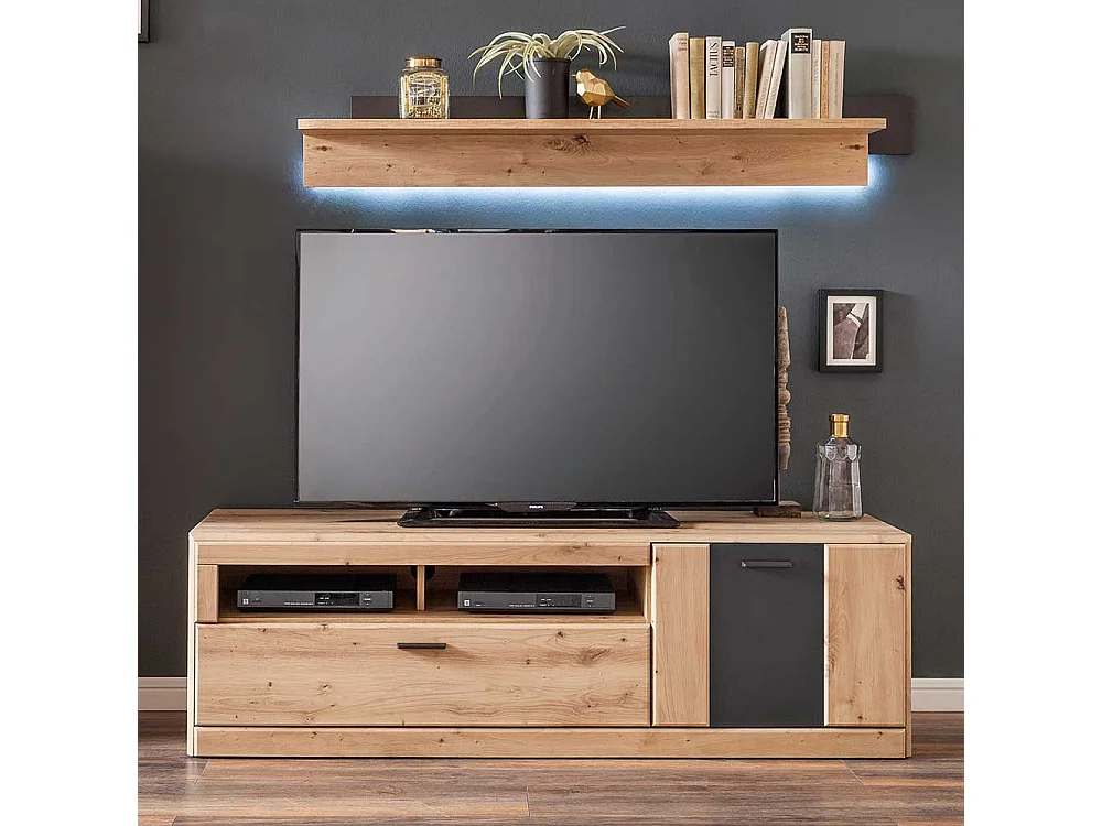 Fernseher Schrank in Eiche Optik und Dunkelgrau einer Schublade