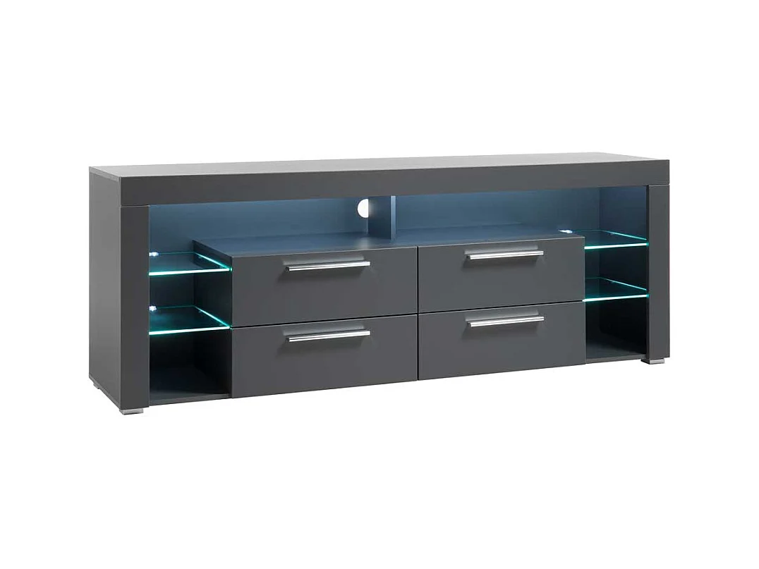 Fernsehunterschrank in Grau LED Beleuchtung und Schubladen