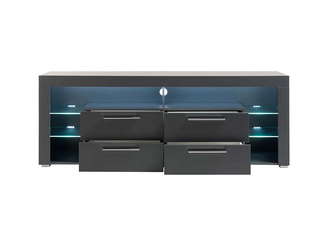 Fernsehunterschrank in Grau LED Beleuchtung und Schubladen