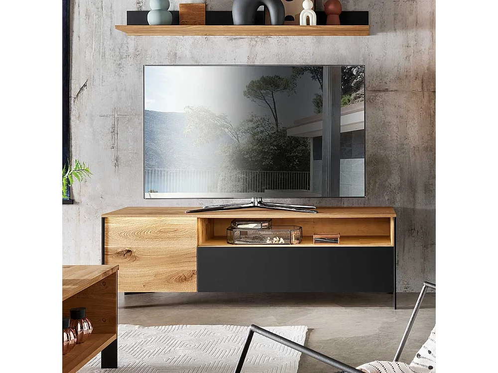 Fernseh Unterschrank massiv aus Wildeiche Massivholz LED Beleuchtung