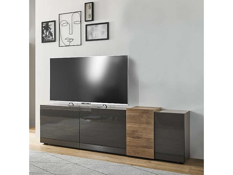 Flachstrecke Wohnzimmer in modernem Design Dunkelgrau & Eichefarben