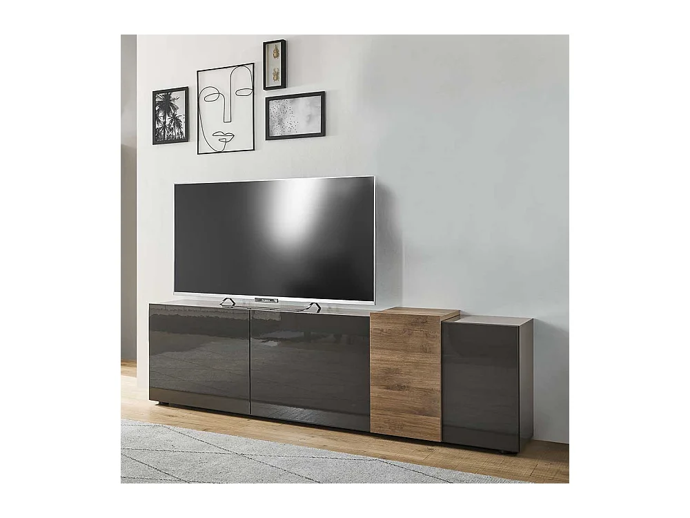 Flachstrecke Wohnzimmer in modernem Design Dunkelgrau & Eichefarben