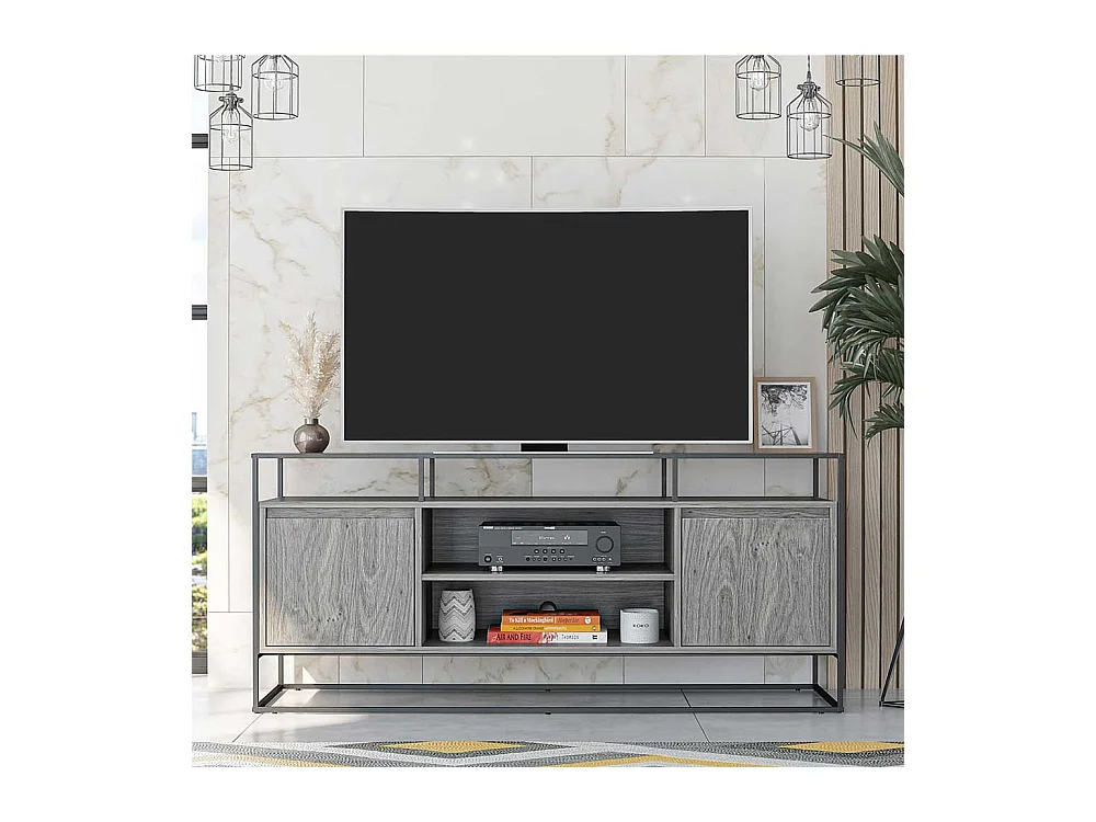 TV Schrank mit Bügelgestell Eiche Grau