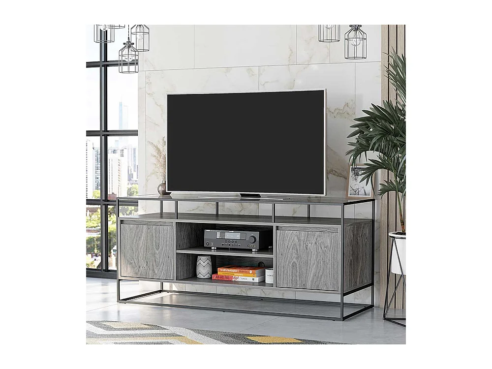 TV Schrank mit Bügelgestell Eiche Grau