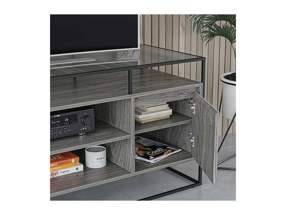 TV Schrank mit Bügelgestell Eiche Grau