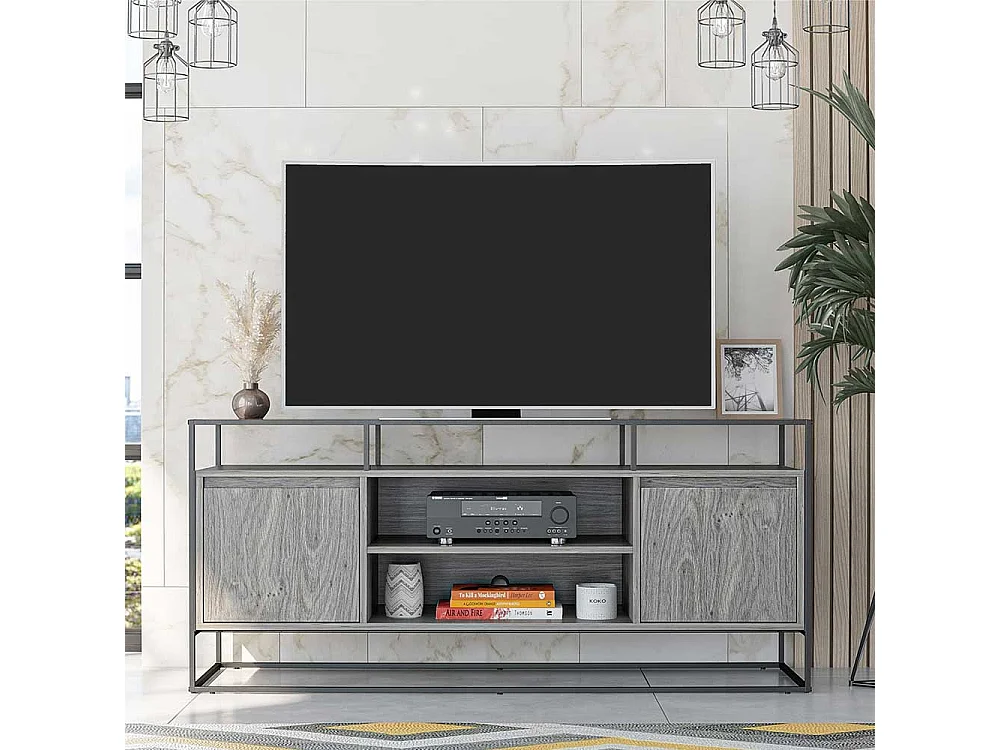 TV Schrank mit Bügelgestell Eiche Grau