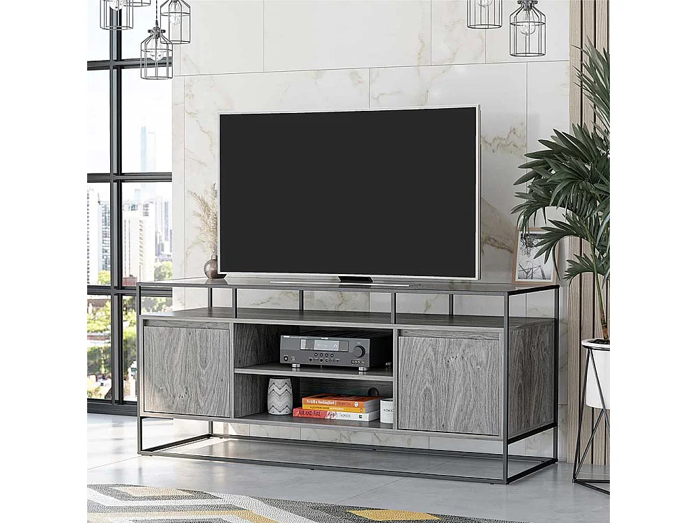 TV Schrank mit Bügelgestell Eiche Grau