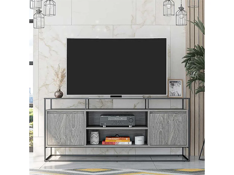 TV Schrank mit Bügelgestell Eiche Grau