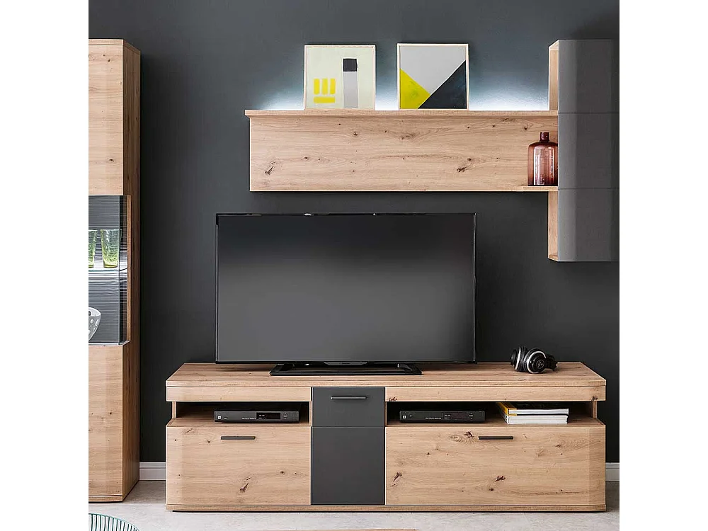 Fernsehtisch in Eichefarben und Anthrazit 180 cm breit