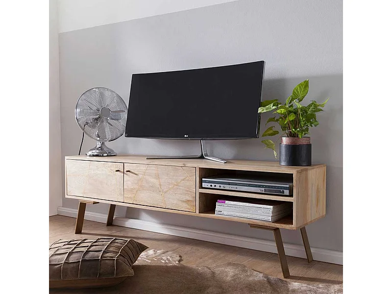 TV Lowboard aus Mangobaum Massivholz und Eisen 145 cm breit