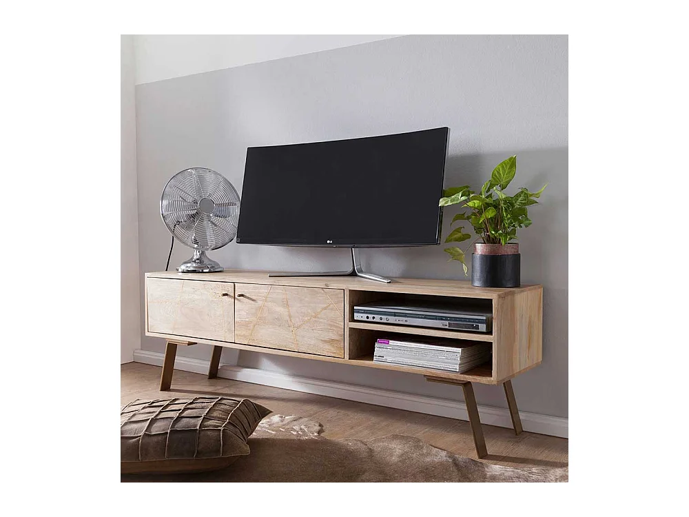 TV Lowboard aus Mangobaum Massivholz und Eisen 145 cm breit