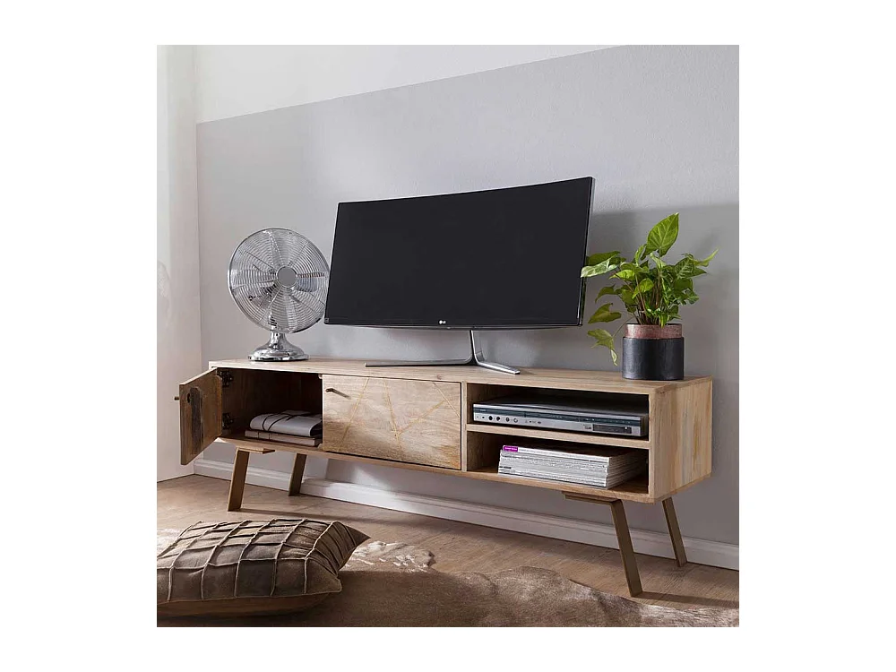 TV Lowboard aus Mangobaum Massivholz und Eisen 145 cm breit