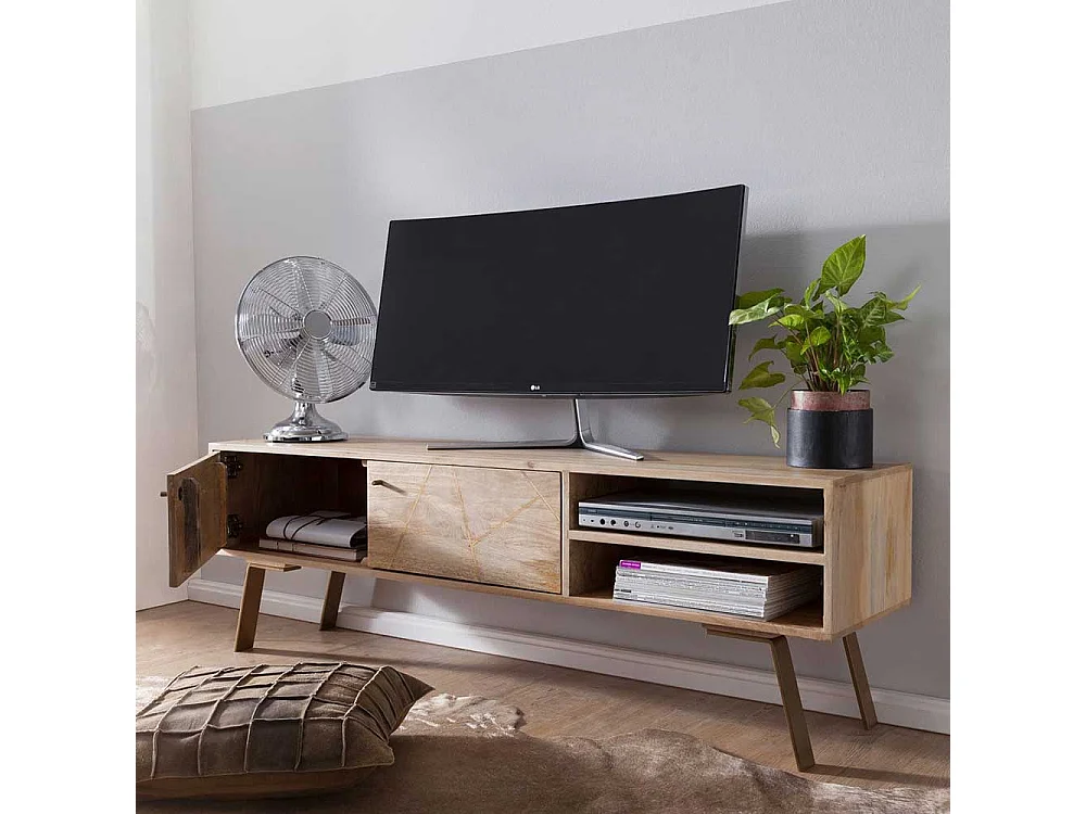 TV Lowboard aus Mangobaum Massivholz und Eisen 145 cm breit