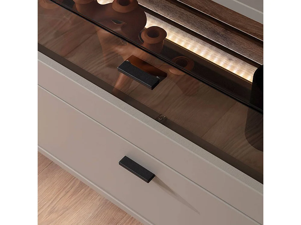 TV Board Fernsehschrank in Grau und Wildeichefarben