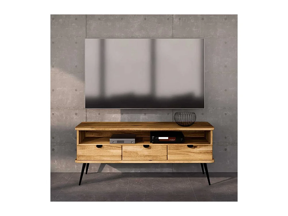 Phonomöbel aus Wildeiche Massivholz geölt Vierfußgestell aus Metall