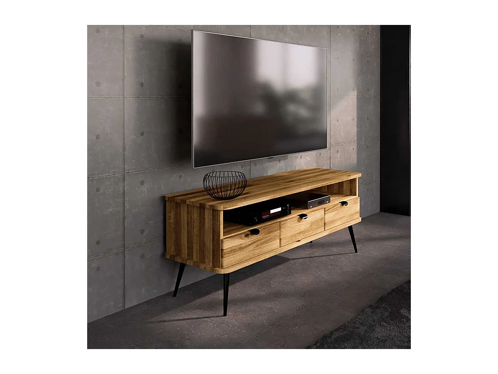 Phonomöbel aus Wildeiche Massivholz geölt Vierfußgestell aus Metall