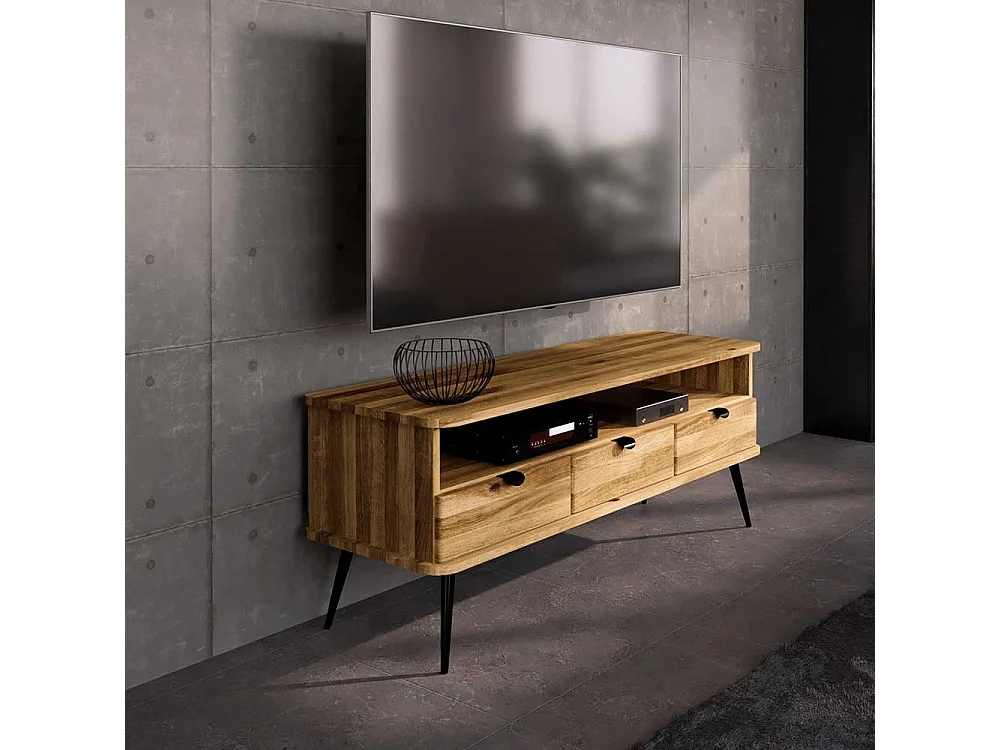 Phonomöbel aus Wildeiche Massivholz geölt Vierfußgestell aus Metall