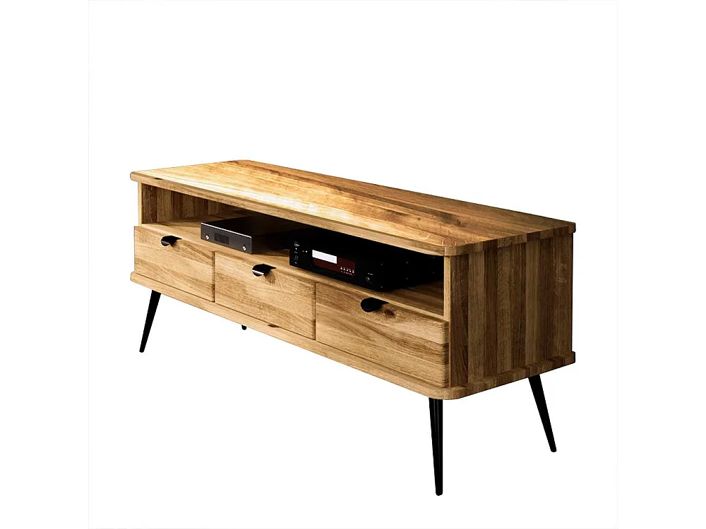 Phonomöbel aus Wildeiche Massivholz geölt Vierfußgestell aus Metall