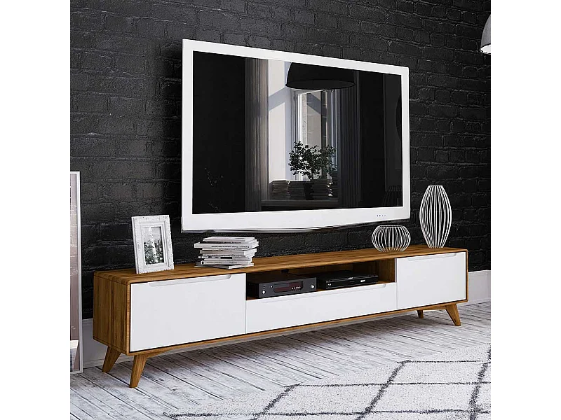 Fernsehkommode in Weiß und Wildeiche 220 cm breit
