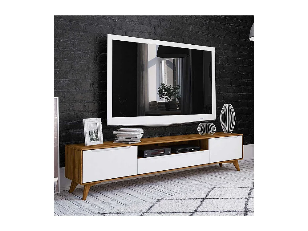 Fernsehkommode in Weiß und Wildeiche 220 cm breit