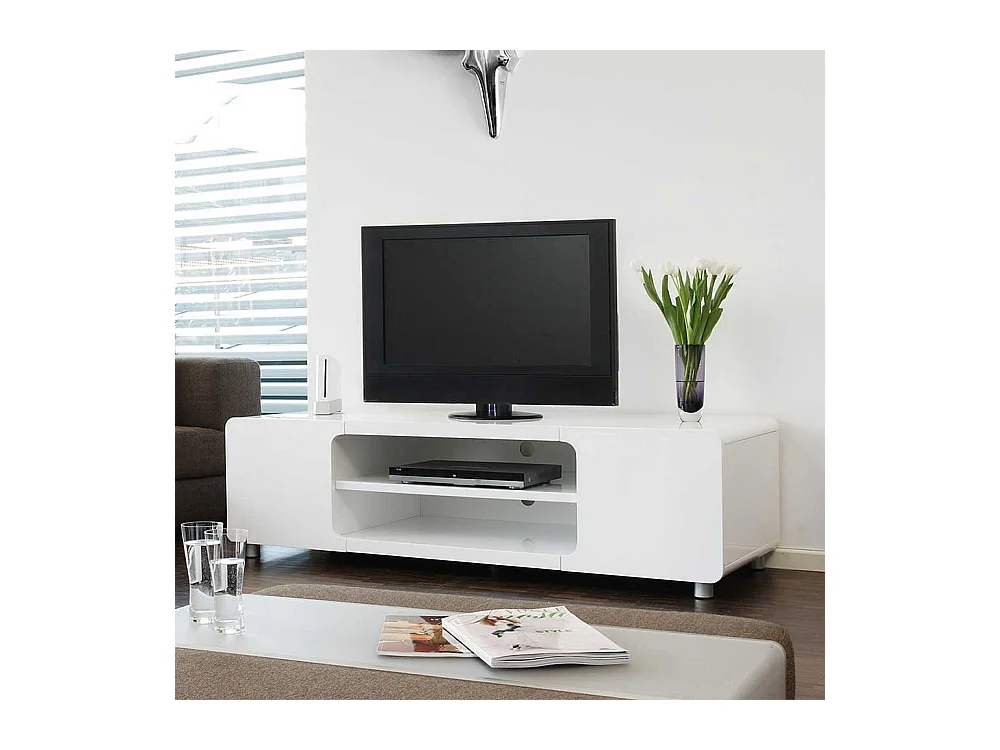 Fernsehlowboard Hochglanz in Weiß 2 offene Gerätefächer