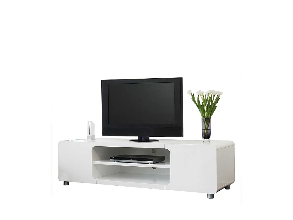 Fernsehlowboard Hochglanz in Weiß 2 offene Gerätefächer