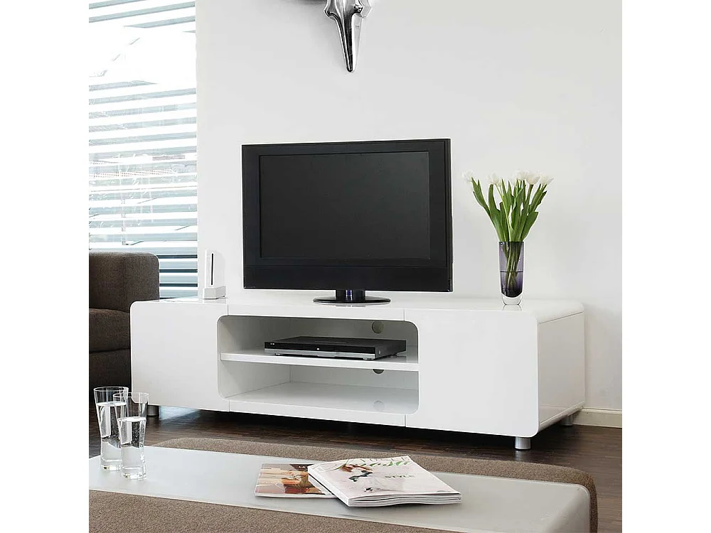 Fernsehlowboard Hochglanz in Weiß 2 offene Gerätefächer