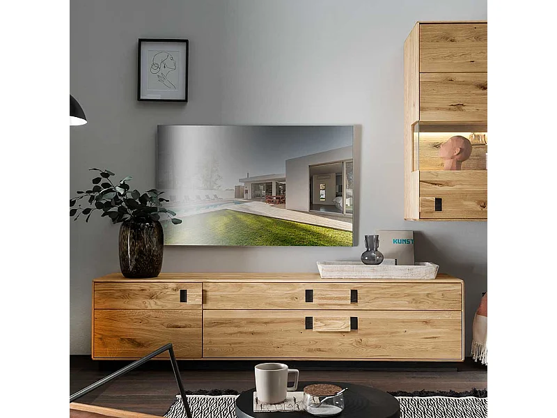 TV Lowboard aus Wildeiche und Eiche Massivholz zwei Schubladen