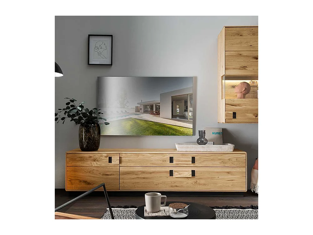 TV Lowboard aus Wildeiche und Eiche Massivholz zwei Schubladen