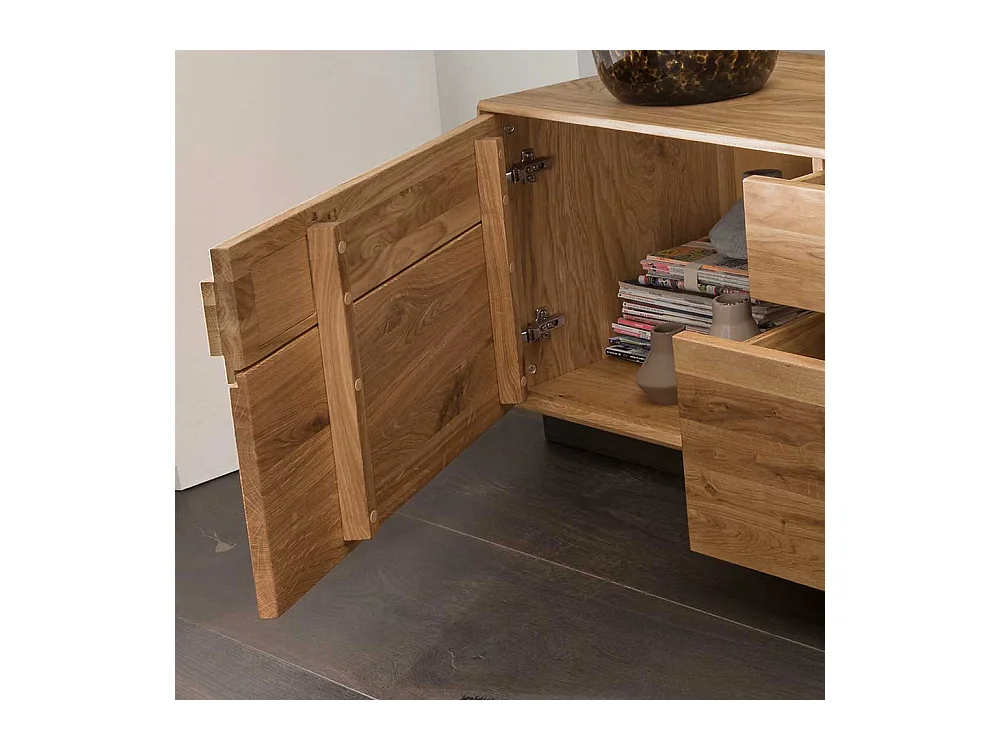 TV Lowboard aus Wildeiche und Eiche Massivholz zwei Schubladen
