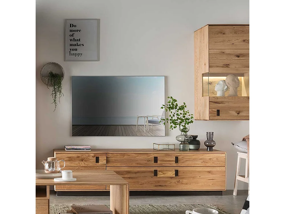 TV Lowboard aus Wildeiche und Eiche Massivholz zwei Schubladen