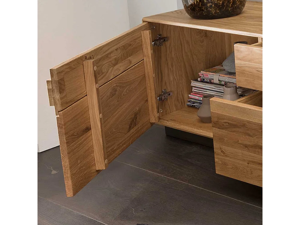 TV Lowboard aus Wildeiche und Eiche Massivholz zwei Schubladen