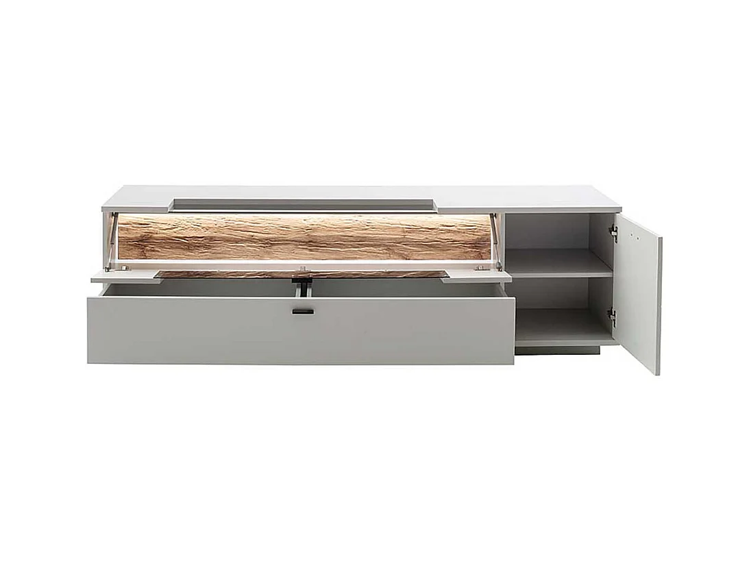 Unterschrank Fernseher modern in Lichtgrau und Wildeiche Holzoptik 195 cm breit
